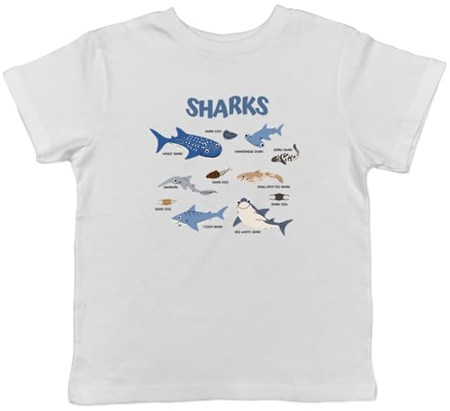 Image of Shopagift Sharks of the World Collection Sea Ocean Fish Kids T-Shirt Childrens Tee Boys Girls White