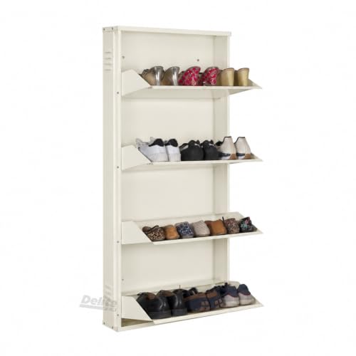 Image of DELITE KOM AIRO 24 inch 4 Shelf Metal Shoe Rack Wall Mounted for Home with Lock | Air-Vent Designer Panels Keep Shoes Odour-Free | Holds 12 Shoes or 20 Slipper Pairs | 1Yr Warranty | 54x24x5 Ivory | DIY
