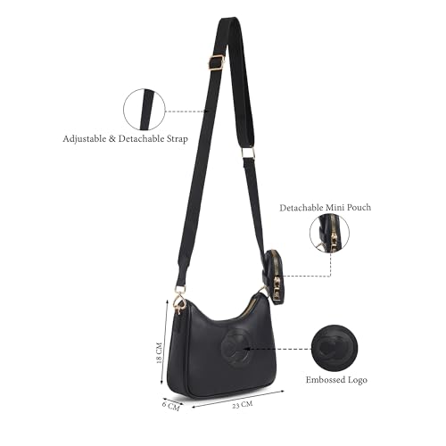 Image of Caprese Monroe Medium Crossbody Bag for Women | Sleek Monogram Sling Bag with Detachable Pouch | Adjustable and Detachable Strap Shoulder Bag for Everyday Use