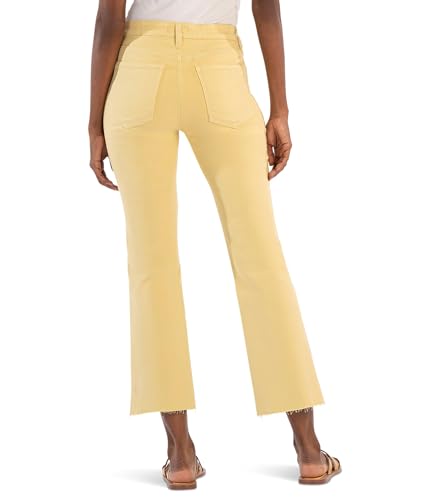 KUT from the Kloth Kelsey High-Rise Fab Ab Ankle Flare with Raw Hem in Lemon - Jeans for Women - Cotton Fabric3