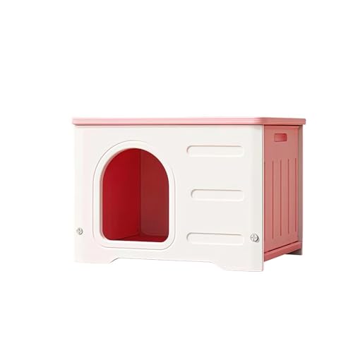 RUNCAN 猫 ハウス キャットハウス ペットハウス 小型犬用 プラスチック 猫小屋 屋外 室内 野良猫ハウス オールシーズン 防寒 雨よけ ペット用品 通気性 組み立て 洗える おしゃれ (ピンク)