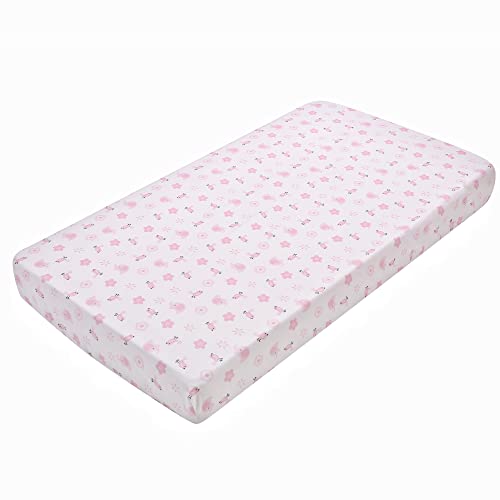 Jupeollon Crib Bedding Set For Girls 3Piece Elephant Nursery Bedding Decor Baby Girl Crib Sets Included Crib Comforter Fitted Sheet Crib Skirt,Standard Size Pink White #TOP4