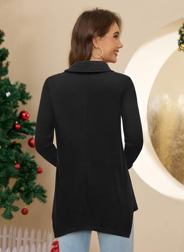 Image of Bulotus Womens Sweaters 2025 Winter Cowl Neck Long Asymmetrical Tunic Sweaters for Leggings Holiday Vacation Tops