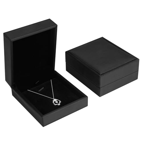 2pcs Noir Ecrin Bijoux, Boîte Collier, Ecrin Bijoux Boite Cadeau, Boite Cadeau Bijoux Vide Boîte D'emballage de Bijoux, Boîte à Bijoux En PU à Grille Unique pour Anniversaire De Mariage, Noir