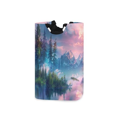 Jihqo Laundry Hamper Basket Beautiful Mountain Landscape Collapsible Nursery Storage Bin Waterproof Clothing Baskets for Home Bedroom Bathroom Washing Room