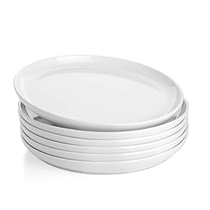 Sweese Porcelain White Dinner Plates Set of 6, 10 Inch Salad Serving Modern Round Dishes – Dishwasher, Microwave, Oven Safe, Scratch Resistant, Smooth Glaze