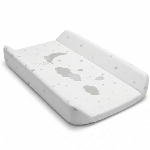 BATHBY | Cambiador Acolchado para Bebé | Colchón Cambiador Impermeable con Bordes de Seguridad | Suave, Fácil de Limpiar y Antideslizante | Diseño Estrellas y Luna | 84x50x10 cm | PVC
