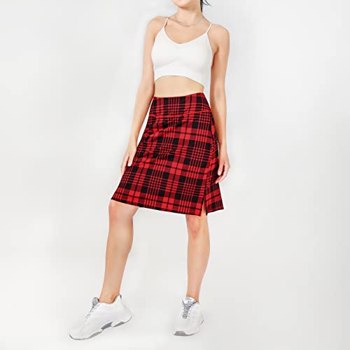 Mcedar 20'' Knee Length Skorts Skirts For Women Tennis Skirt Modest Athletic Golf Skorts With Zipper Pockets 019Jxq-Red Plaid/Dm #TOP1