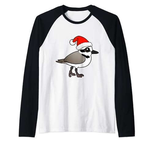 Santa Snowy Plover Cute Cartoon Christmas Shorebird Bird Raglan Baseball Tee