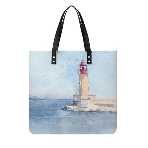 Sac shopper phare aquarelle au design artistique et grand format 39x39cm