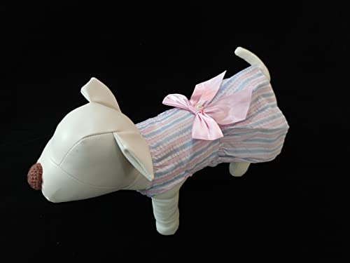 Image of KUTKUT cotton Frock Tutu Dress Small Dog Girl Puppy Clothes Female Princess Striped Skirt Summer Shirt Shihtzu, Cat Pet Apparel Outfits (Size: L, Chest: 45Cm, Length: 35Cm) - Blue, Pink, 1 count