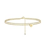Turandoss Heart Initial Ankle Bracelets for Women, 14K Gold Filled Handmade Dainty Layered Anklet Letter Initial Heart Ankle Bracelets for Women Beach Jewelry Gifts