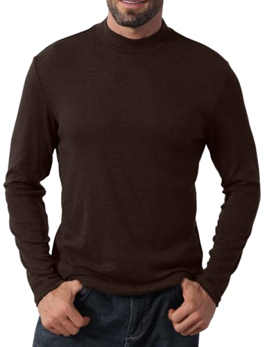 SVSAO Men's Mock Turtleneck Long Sleeve Shirt Casual Basic Thermal Undershirt Lightweigt Pullover Brown