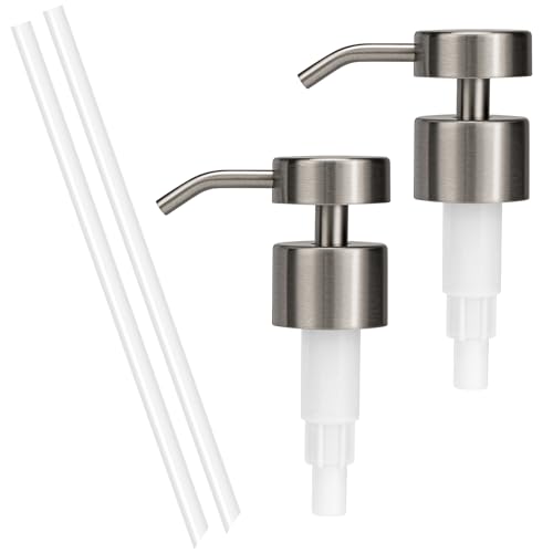 Soap Dispenser Pump Replacement 304 Stainless Steel for Regular Mouth Bottle for Standard 28/400 Thread Size Kitchen Bathroom Lotion Refill Flat Top Dispenser Pumps 2 Pack(Brushed Nickel)