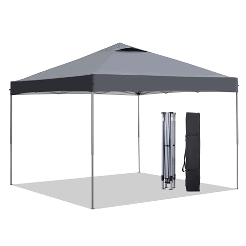 GDY 10x10 Pop Up Canopy Tent, Easy Set up Outdoor Silver Coated Beach Gazebos, Carpas for Pool, Events, Parties, and Camping, Grey.