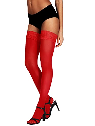 Image of HONENNA Semi Sheer Stay Up Lingerie Thigh High Stockings Lace Top Size A-F