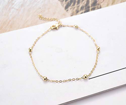 Image of Womens Dainty Gold Chain Bracelet,Simple Layered Chain Bracelets,Beaded Turquoise Bracelet,Charm Crystal Bar,Heart,Karma,Triangle,Pearl Bracelets for Women