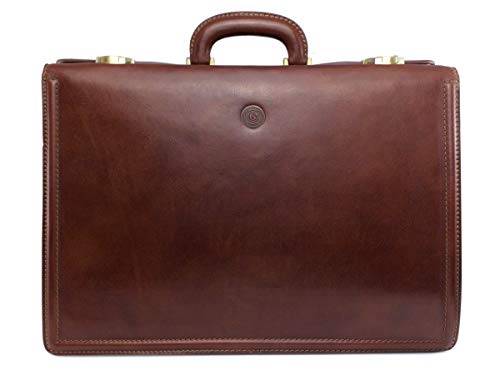 Preisvergleich Produktbild GIUDI ® Aktentasche Leder Braun Klassisch Aktenkoffer Laptoptasche Businesstasche Diplomatentasche Vintage Retro Echtleder Groß Mit Schultergurt Hochwertig Ökoleder Nachhaltig