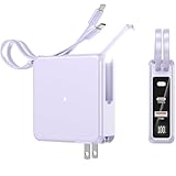 Portable Charger with Built-in Cables&AC Wall Plug10000mAh Wireless Charging(No-Magnetic) Power Bank PD 22.5W Fast Charging USB C Battery Pack for iPhone 17/16/15/14/13 Series, Samsung S23 S22 Android