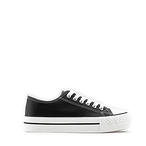 MODELISA - Zapatilla De Polipiel con Cordón Casual para Mujer (Negro, Numeric_38)