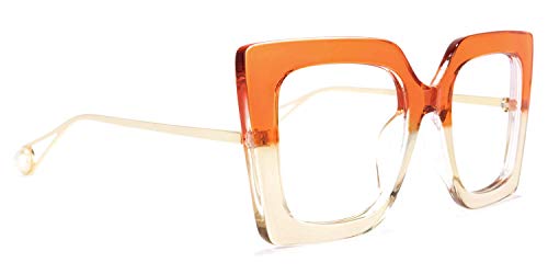 Image of Zeelool Chic Oversized Thick Square Eyeglasses Frame for Women with Non-prescription Clear Lens Qatar ZOP01892-05 Orange