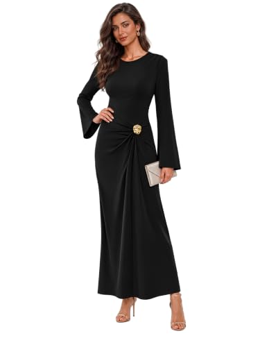 Sipaya Black Maxi Bodycon Dresses for Women Wedding Guest Formal Business Casual Long Sleeve Cocktail Outfits Midi Fall Fashion Winter Clothing Funeral L - image 3