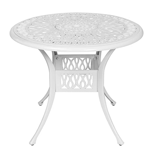 White Round Outdoor Dining Table: Stylish & Durable Patio Essentials 7 MEETWARM 35.4