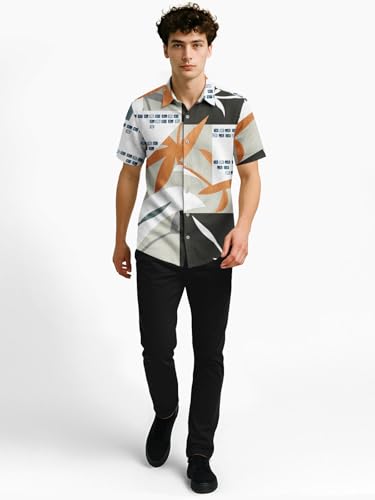 Image of BULLMER Trendy Regular Fit Cotton Blend Printed Casual Half Sleeve Shirt for Men | Stylish Mens Casual Shirts | Shirts for Men