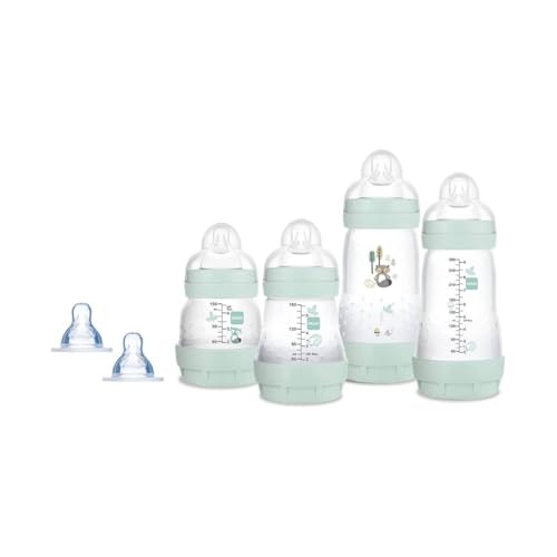 MAM Baby Kit 4 Mamadeiras Easy Start Gift Set Anticólica e Menos Bolhas de Ar, para Crianças 0+ Meses Autoesterilizável e com Bico de Silicone Skinsoft, Azul Oceano
