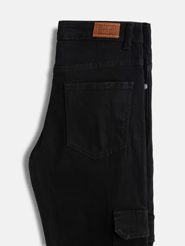Image of Urbano Juniors Boy's Regular Fit Washed Denim Cargo Jeans with 6 Pockets Stretchable