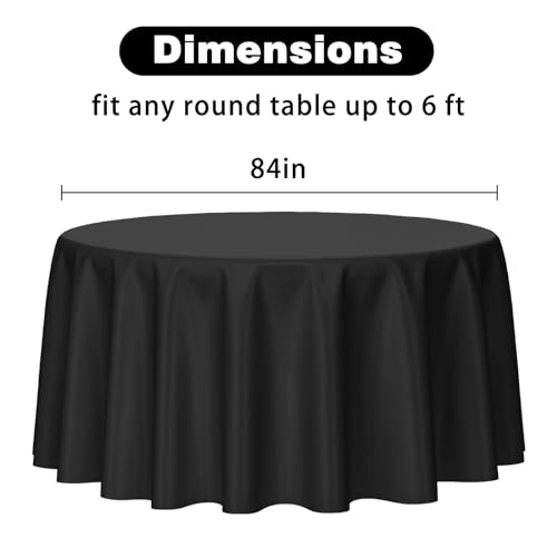 Image of Kopokita 2 Pack Black Round Disposable Plastic Tablecloths 84 inch | Party Table Covers for Birthday, Graduation, Back to School, Halloween Decorations