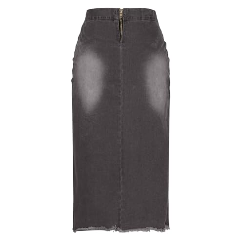 Women's High Waist Stretch Maxi Denim Skirt Front Drawstring Frayed Raw Hem A line Casual Fashion Long Jean Skirt3