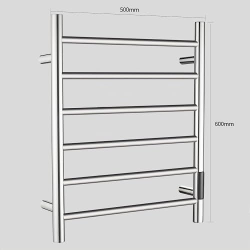 Miniatura 6 de Ql Toallero Eléctrico Baño,145w,Calentador De Toallas Pared A Temperatura Ajustable,Con Temporizador,Acero Inoxidable 6 Barras,600 X 500 Mm,Plata