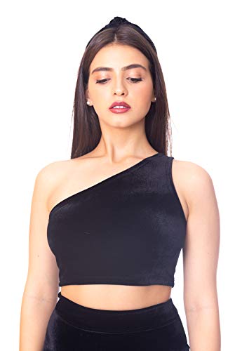 Cropped Moda Vicio Um Ombro Só Veludo Feminino Tamanho:P;Cor:Preto;Gênero:Mulher