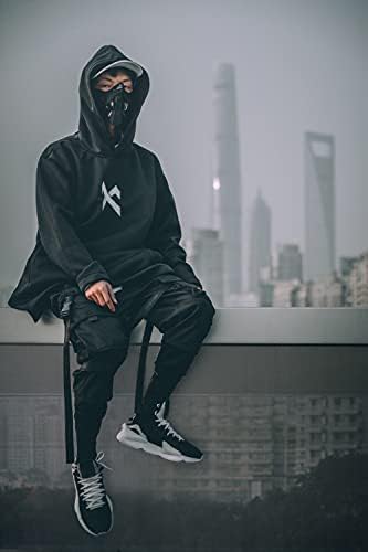 Niepce Inc Japanese Streetwear Gothic Long Techwear Hoodie for Men (US, Alpha, Medium, Regular, Regular, Standard, Black1)