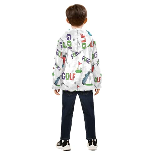 Golf Themed Pattern Prints Toddler Fleece Jacket Girl Boys Hooded Fleece Jacket Coat Warm Outwear Zip-up 3-10T4