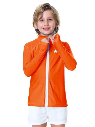 Image of AOBUTE Unisex Kids Zipper Rash Guard Boys UPF 50+ UV Protection Sun Shirt with Thumb Hole 3-12 Years