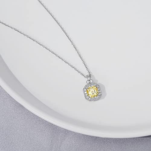 Amazon Collection Platinum-Plated Sterling Silver White or Canary Yellow Swarovski Zirconia Asscher Cut Antique Pendant Necklace, 16" + 2"