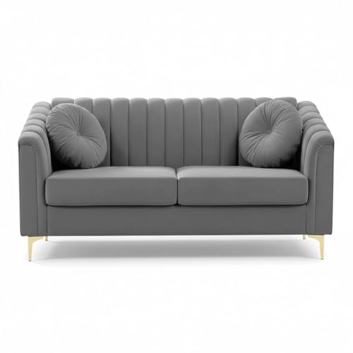 Image of FURNY Dorano 2 Seater Fabric Sofa Set (Light Grey) Premium Velvet Finish Durable & Comfortable Ideal for Living Room