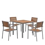 Fohfurniture Outdoor Patio Armchair Set of 4, Aluminum Frame with Plastic Wood Slats, Lightweight Dining Chairs for Garden Poolside Balcony, Teak Brown Finish, 22x33