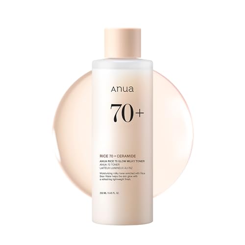 Anua Rice 70 Glow Milky Toner, Glass & Dewy Skin, Hydrating & Barrier Care, Rice Water, Niacinamide,...