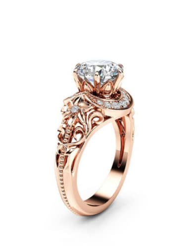 HUKQBUNX 18k Rose Gold morsonite Hollowed Out Flower Flower Crescent Diamond Multi Crystal gem morsonite Women's Precious Fashion Wedding Engagement Diamond Ring Size 6-10 (Size 7)2