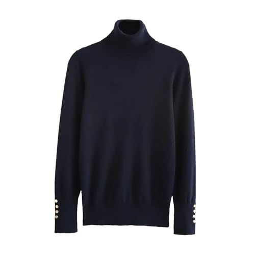 Women's Solid Color Knitted Sweater - Flat Needle Base Stand Up Collar Long Sleeve - Cuff Buckle Decoration