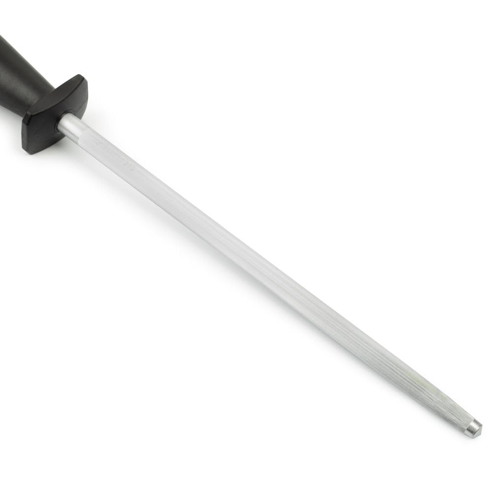 Cuchillo Jamonero de 29 cm + Chaira 23 cm – Cuchillo de Hoja Flexible con Alveolos Acero Inoxidable NITRUM Para Cortar Patas y Paletas de Jamon Proteccion Bacteriana Bactiproff Silver