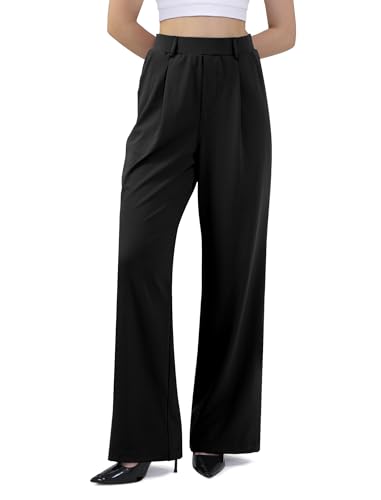 Image of Wide Leg Work Pants for Woman Stretchy Office Slack Dress Pants Business Trousers with Pockets