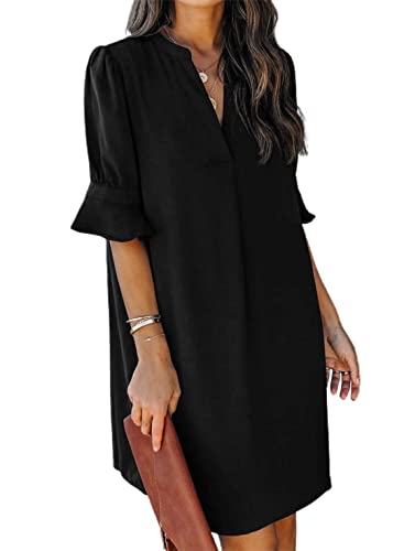 JOCAFIYE-Womens-Casual-Dresses-ShortLong-Sleeve-V-Neck-Dress-Casual-Loose-Shift-Dresses