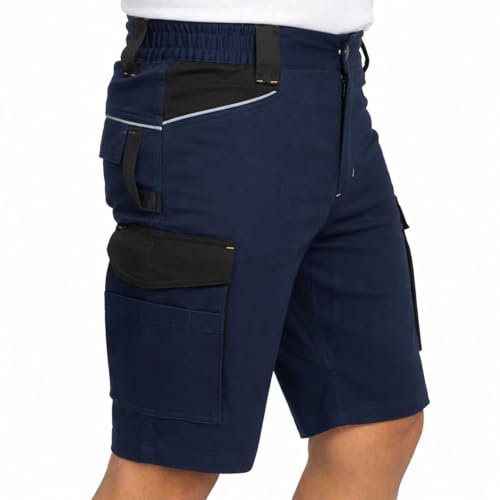 BWOLF Daytona Arbeitsshorts Stretch, Arbeitshosen Männer Kurze, Arbeitshose Herren mit vielen Taschen Blau L
