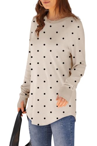 Image of XIEERDUO Womens Tunic Tops to Wear with Leggings Long Sleeve Thumb Hole Shirts Crew Neck Curved Hem