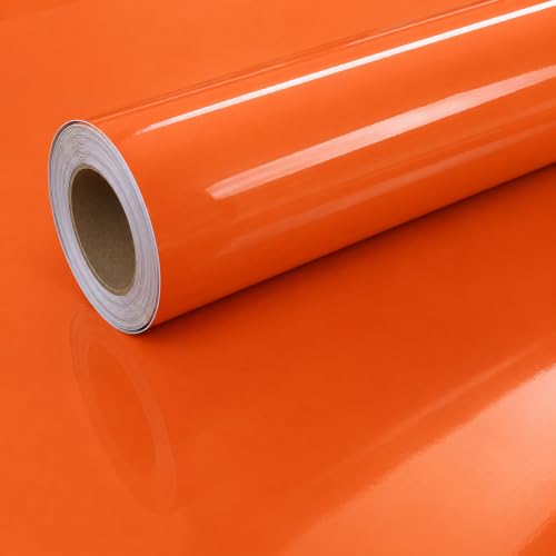 Image of Vinyl Contact Paper Decorative for Cabinets Countertops Kitchen Shelves Liner Self Adhesive Film Peel and Stick Waterproof Removable Wallpaper (Inches 24 x 72, Glossy Orange)
