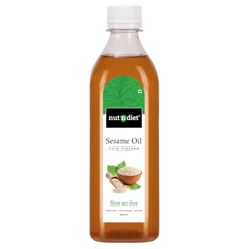 Image of nutndiet Cold Pressed Sesame Oi (100% Cold Pressed (Kacchi Ghani) usingCold press Kolhu /Chekku) (Til ka Tel | तिल का तेल |Ellenne | ಎಳ್ಳೆಣ್ಣೆ) | Can (500ml)